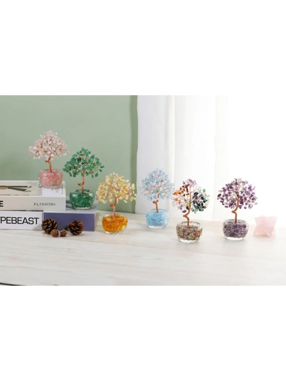 Rose Quartz Crystal Tree - Natural Gemstone Bonsai Money Tree for Home Decor
